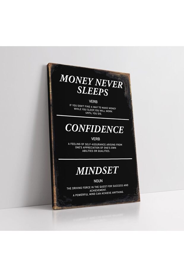 ALAYRA Inspirational Canvas Prints-Motivational Posters-Money Never Sleeps Wall Art -Confidence,Mindset Positive Affirmations Wall Decor for Home Office30.5X45.7 CM
