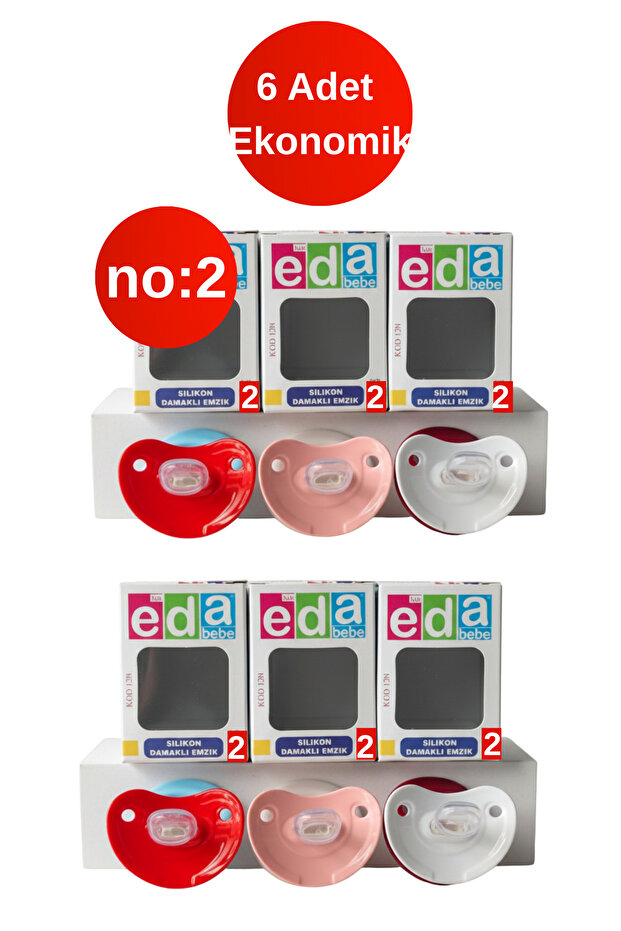 Eda Bebe 6-Piece Economical Pack Silicone Pacifier No:2 6-18 Months