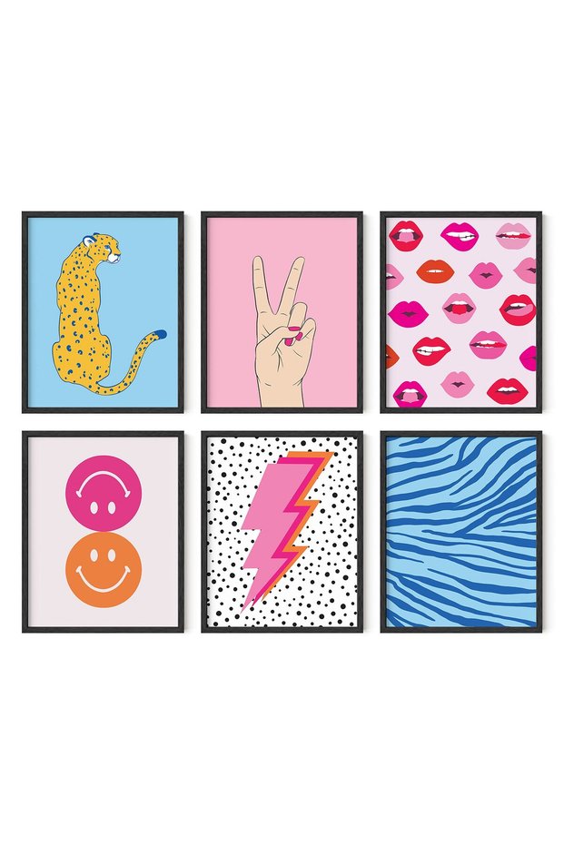 ALAYRA Preppy Wall Art - Set of 6 Pink Posters for Room Aesthetic, Dorm Decor, Bedroom Wall Art, Cute Unframed30X40 CM