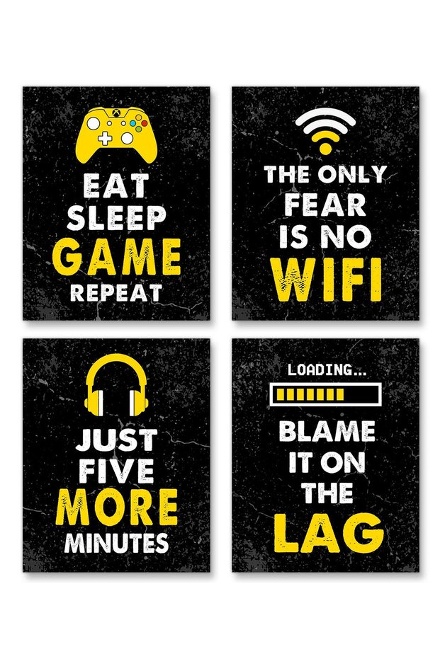 ALAYRA Video Game Posters - Video Gaming Quotes Wall Art - Set of 4 Unframed ()Gamer Themed Decor - Boys Room Decorations for Bedroom - gamer wall art20X25 CM