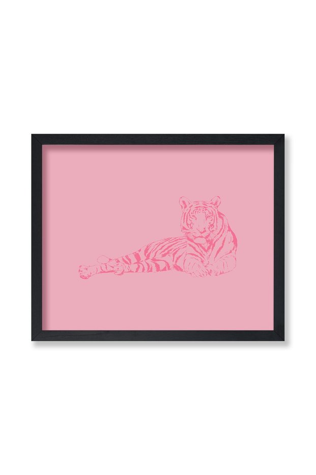 ALAYRA Poster Master Lying Tiger Poster - Retro Tiger Portrait Print - Pink Tiger Art - Groovy Art - Funky Art - Jungle Art - Modern Art - Minimal Art - Bedroom or Office Wall20X25 CM