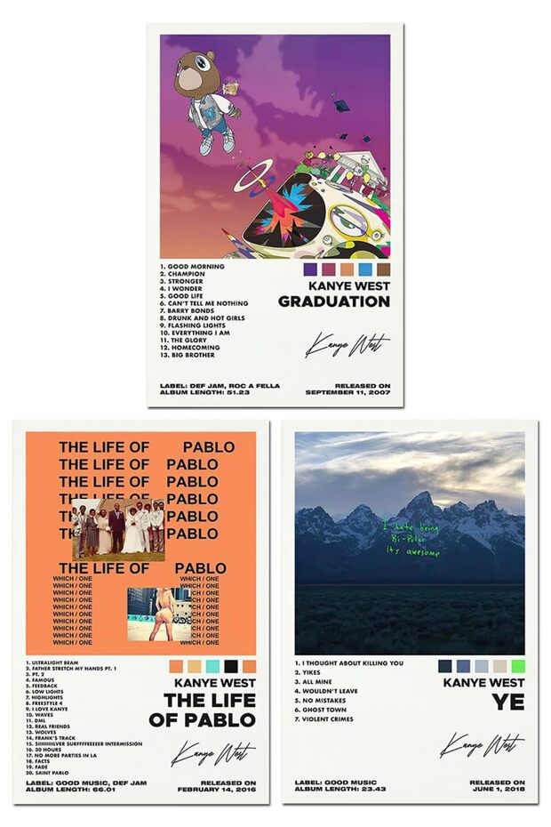 ALAYRA A Set of 3 canvas posters,Kanye West Poster Graduation Poster Ye Poster, Album Aesthetics 3 Piece Set, Canvas Prints Unframed Set of 330X45 CM