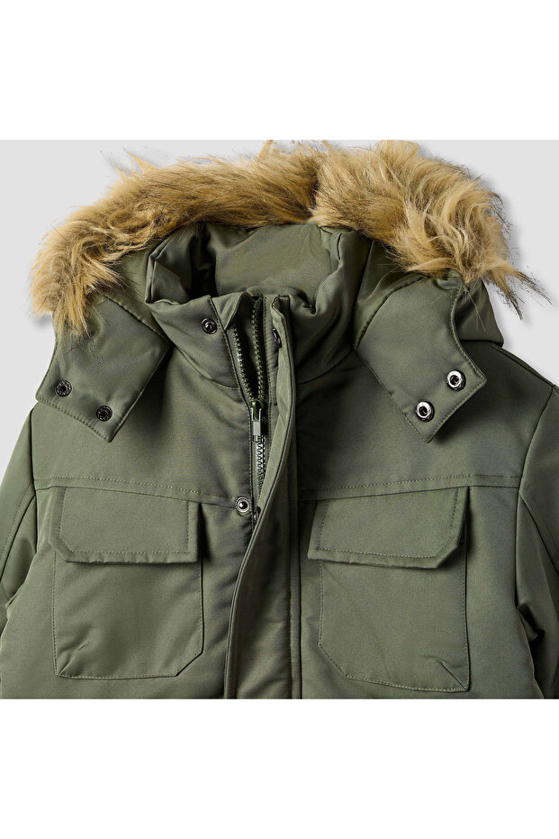 Solid Hooded Jacket with Long Sleeves - 3