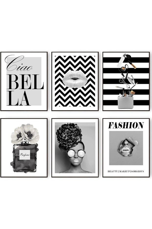ALAYRA Fashion Wall Art Set Glam Silver Grey Canvas Wall Decor Perfume Lady Women Makeup Tool Posters Prints Girls Room Decor Living Room Bedroom Home Decor (8"x10" UNFRAMED)20X25 CM
