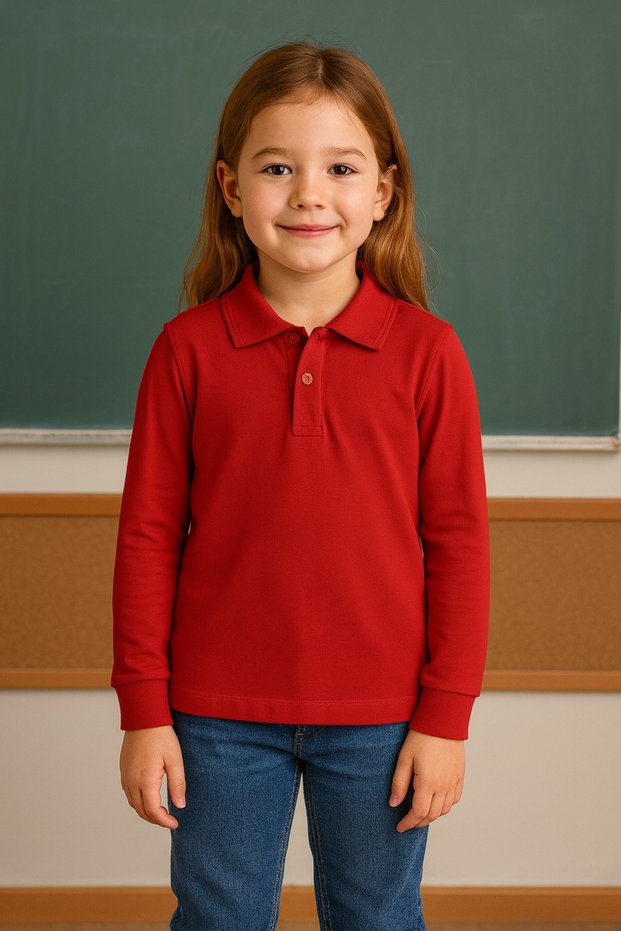 Mco Brand "100% Cotton School Uniform Red Collar Lakos Sweatshirt Long Sleeve Unisex Girls Boys"