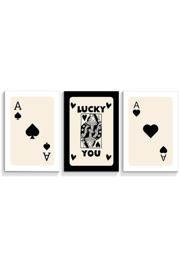 ALAYRA Queen of Hearts Ace Spades Playing Card Posters for Room Aesthetic 3 Piece , Black White Lucky You Canvas Wall Art Funny Trendy Casino Theme Party Wall Decor Unframed30X40 CM