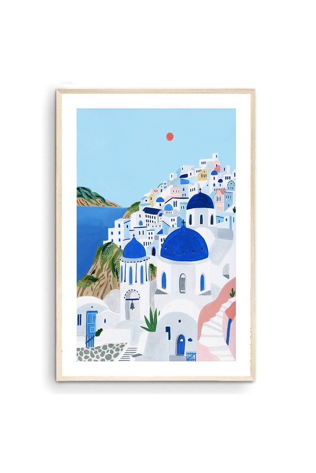 ALAYRA Santorini, Greece Art Print, Santorini Wall Art, Travel Print, Travel Poster, Europe Print, Wall Decor, Housewarming Gift (Unframed) ()45.7X30.5 CM
