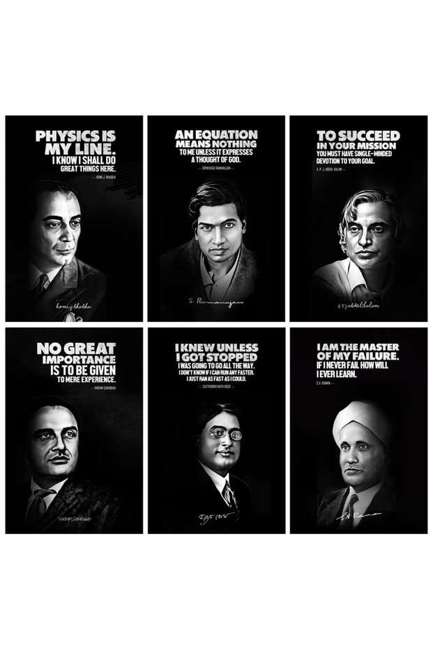 ALAYRA Great Scientist (Homi bhabha, Abdul Kalam, CV Raman, Satyendra Nath Bose,Sarabhai, Ramanujan ), Motivational and Inspirational Quotes Posters, Pack of 06. (Paper, Medium ()30X45 CM