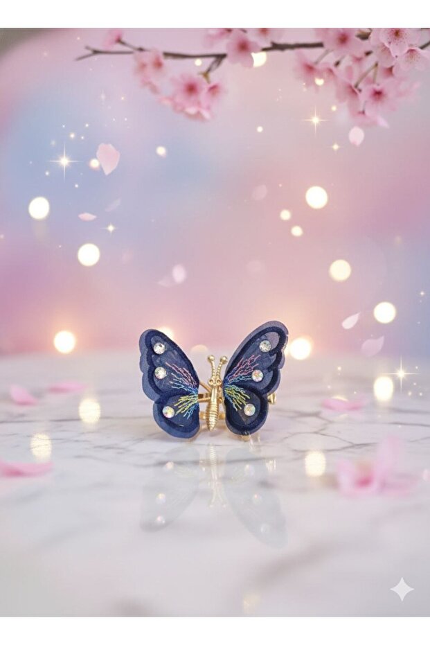 Elegant Stone-Mounted Moving Butterfly Model Detailed Hair Clip