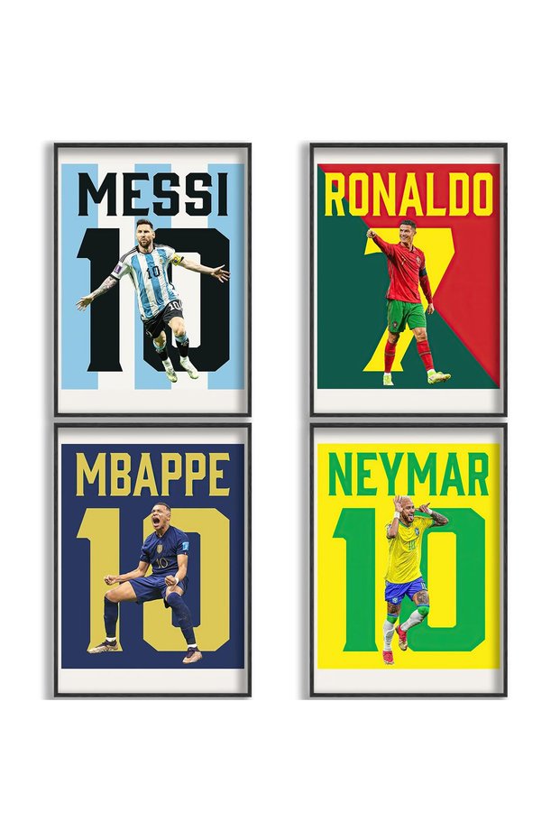 ALAYRA Messi, Ronaldo, Mbappe, Neymar Poster Soccer Canvas Poster Wall Art Print Set of 4 Gifts for Boys Living Room Bedroom Decor Unframed:30X45 CM