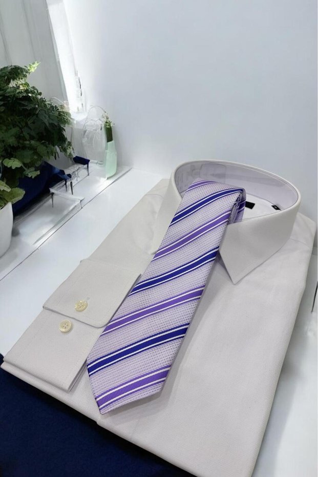 Microfibre 7 cm Striped Lilac-Purple Tie Kr-25
