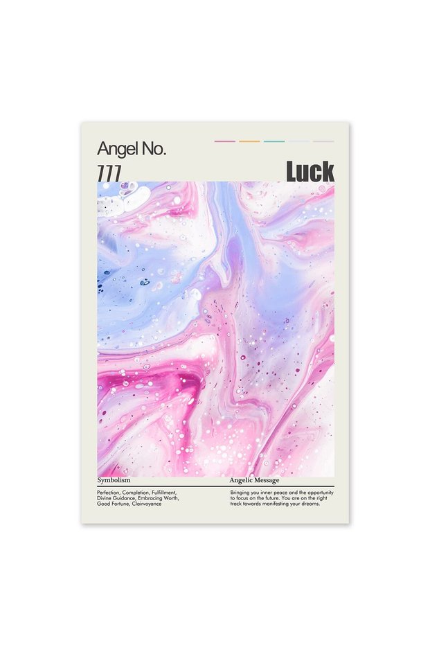 ALAYRA Angel Number Poster - 777 Abstract Gradient Aura Poster Aesthetic Pink Angel Wall Decor Fresh Colorful Aura Energy Pictures Astrology Spiritual Posters Pink College Dorm30X45 CM