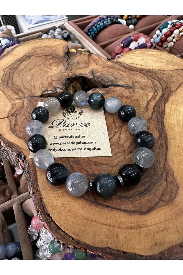 Blue Tiger's Eye and Labradorite Bracelet 12 mm