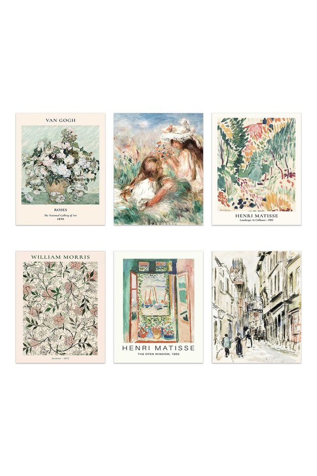 ALAYRA Henri Matisse Canvas Wall Art Set of 6 Unframed ,Famous Artists Wall Art Prints Fine Art Reproductions Flower Poster Painting Wall Decor Aesthetic for Living room Bathroom25.4X20.32 CM