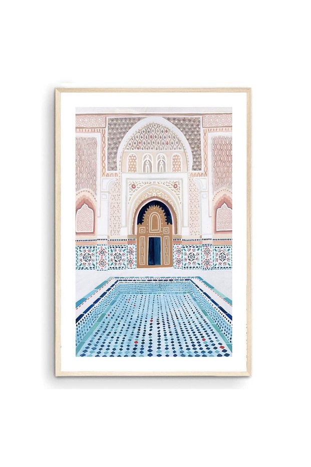 ALAYRA Marrakech Art Print, Morocco Art Print, Medersa Ben Youssef, Travel Print, Travel Poster, Moroccan Decor, Housewarming Gift (Unframed) ()45.7X30.5 CM