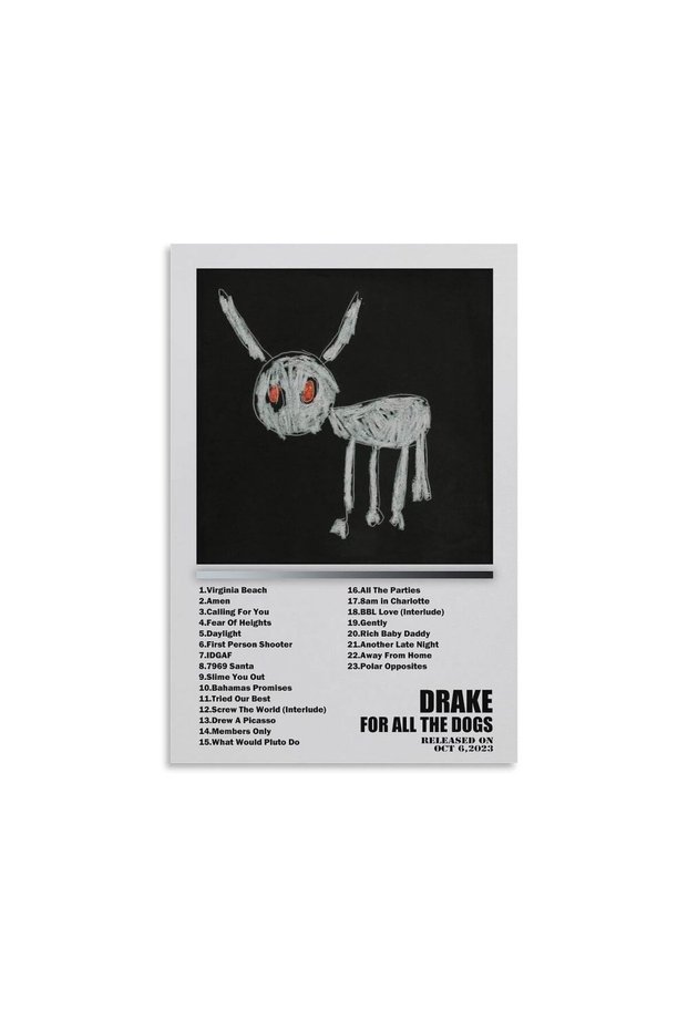ALAYRA Drake Poster For All The Dogs Albm Poster Decorative Painting Canvas Wall Art Living Room Posters Bedroom Painting ()45.7X30.5 CM