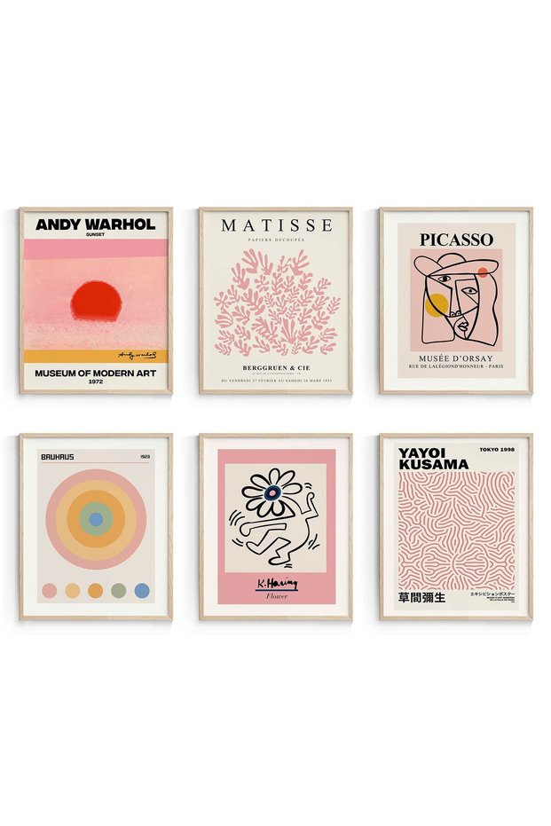 ALAYRA Pink Room Decor Aesthetic, Retro Cute Wall Art Prints, Abstract Posters for Aesthetic Unframed, , Set of 620X25 CM