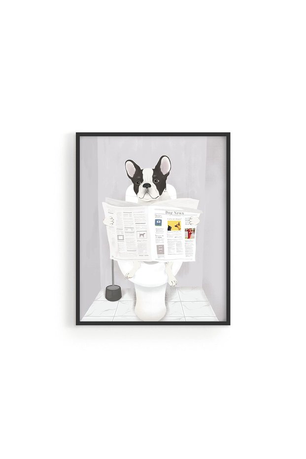 ALAYRA Funny Dog Bathroom Decor - Funny Bathroom Wall Art of Dog Poster | Wall Art and Animal Posters Dog Bathroom Signs and Funny Bathroom Art French Bulldog in Bathroom UNFRAMED25.4X20.3 CM