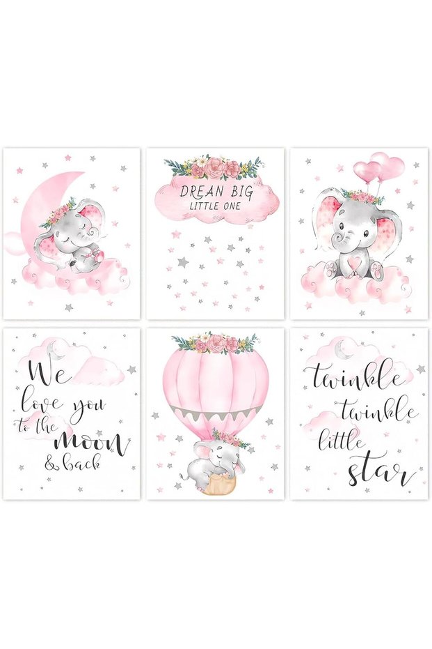 ALAYRA Baby Girl Elephant Nursery Decor,Elephant Nursery Decor Wall Art Prints, Cute Elephant Poster,Nursery Wall Art Girl Room Wall Decor() Unframed20X25 CM