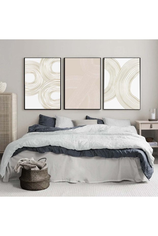 ALAYRA Abstract Geometric Line Poster Beige White Canvas Paintings Wall Art, Modern Minimalist Poster Print Wall Picture for Living Room Home Decor30X40 CM
