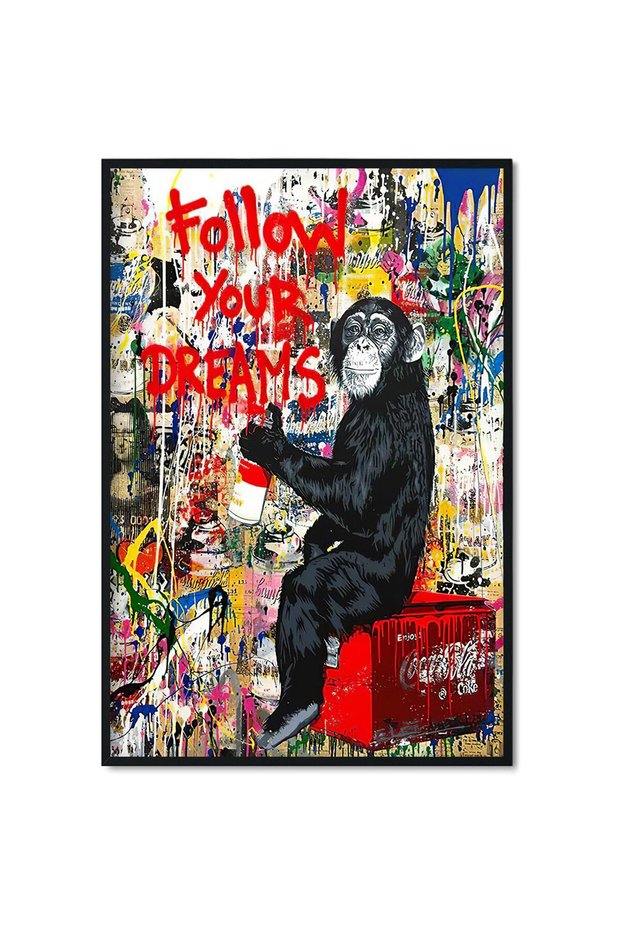 ALAYRA Banksy Canvas Wall Art Monkey - Follow Your Dreams - Street Graffiti Art Print Gorilla Poster for Home Decor Unframed61X40.6 CM
