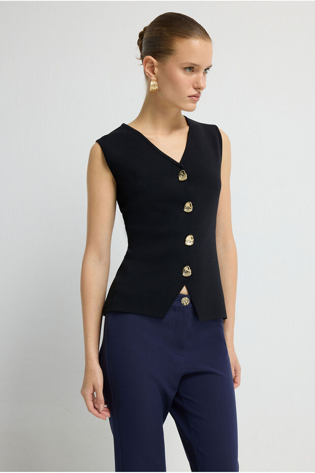 V Yaka Triko Yelek - 4