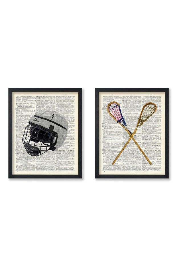 ALAYRA Poster Master 2-Piece Lacrosse Print - Sports Poster - Game, Stick & Helmet Art - Contact Team Sport Wall Design - Dictionary Art - Great Gym or Office Decor - UNFRAMED20X25 CM