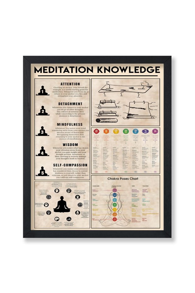 ALAYRA Poster Master Meditation Knowledge Poster - Chakra Poses Chart Print - Infographic Art - Yoga Art - Meditation Art - Educational Art - Typography Art - Yoga Studio Wall20.3X25.4 CM