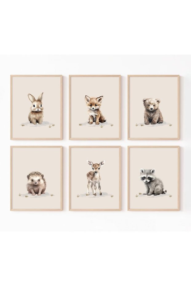 ALAYRA Woodland Nursery Wall Art Decor Safari Jungle Animal Prints Canvas Baby Boy Nursery Wall Art Pictures Forest Animal Poster Artwork for Boy Bedroom Unframed Set of 630X40 CM