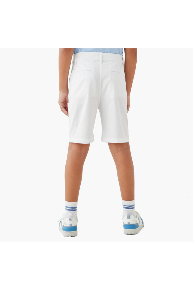 Solid Shorts with Button Closure and Pockets - 3