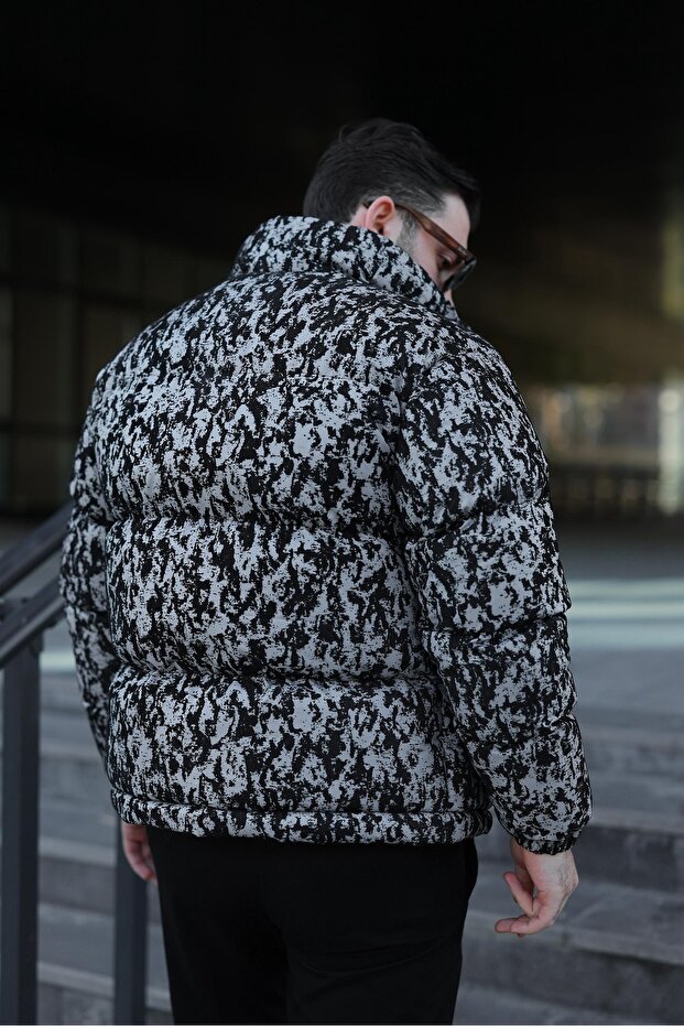 معطف منتفخ منقوش للرجال - 4