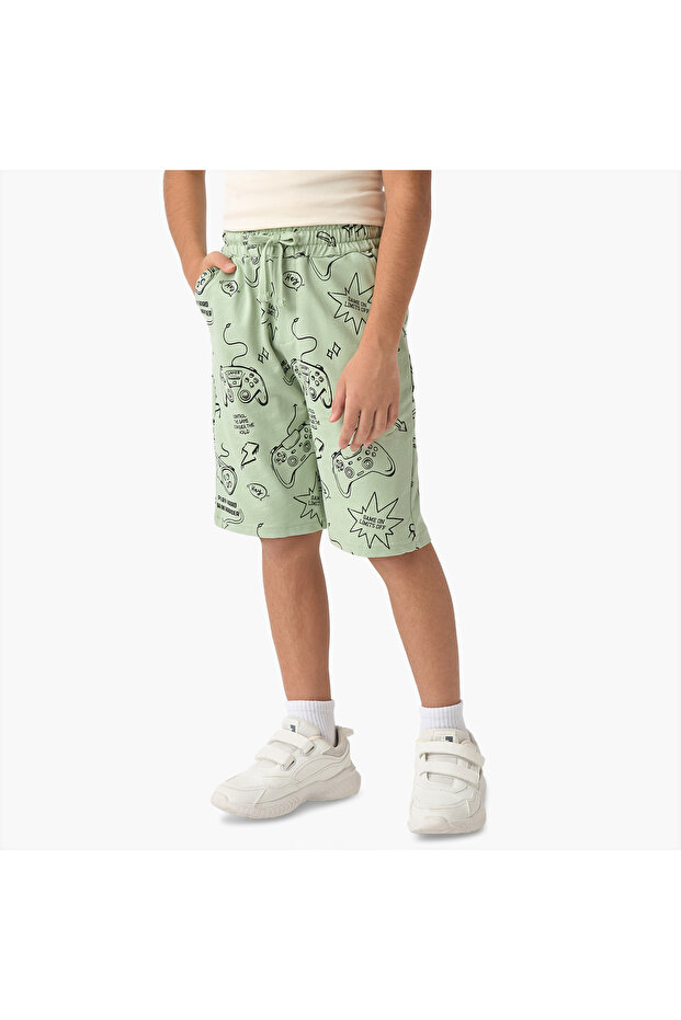 Gaming Print Shorts with Drawstring Closure