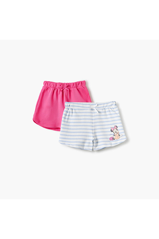 Minnie Mouse Print Shorts with Elasticated Waistband - Set of 2