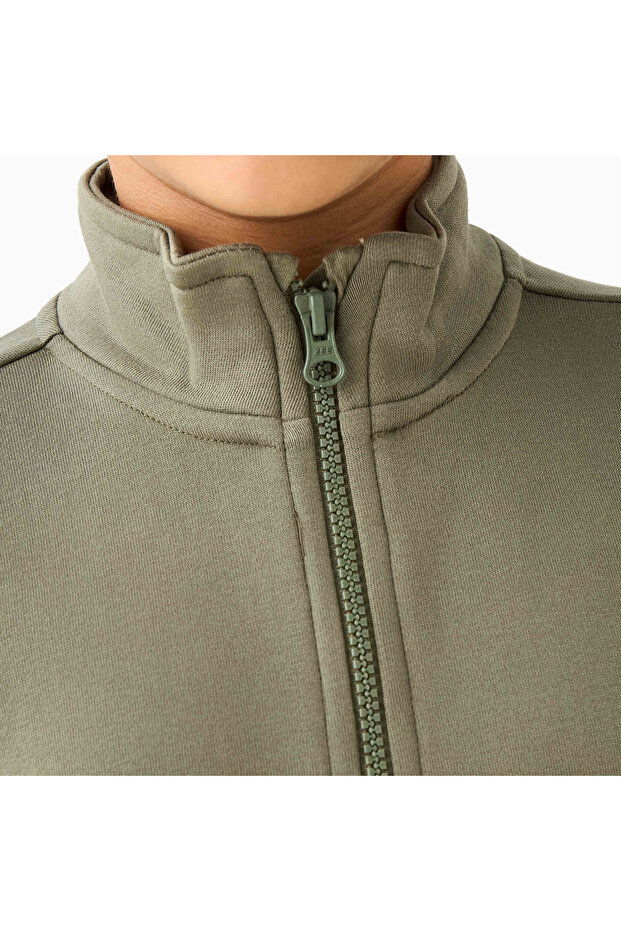 Solid High Neck Sweatshirt with Zip Closure - 5