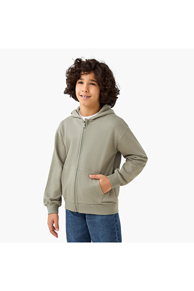Solid Hooded Jacket with Zip Closure