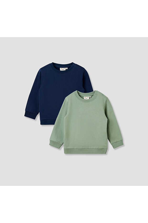 كنزة صوفية سادة بأكمام طويلة - طقم من قطعتين - 1