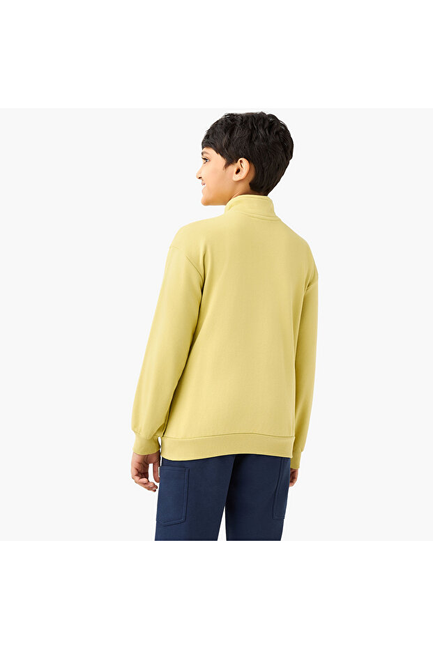 Solid High Neck Sweatshirt with Zip Closure - 3