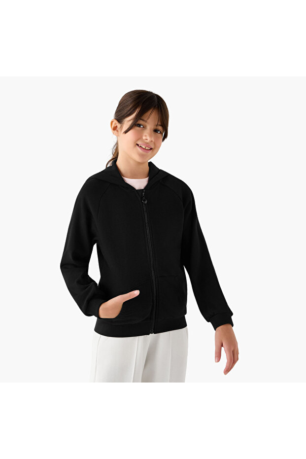 Solid Zip-Through Hoodie with Long Sleeves