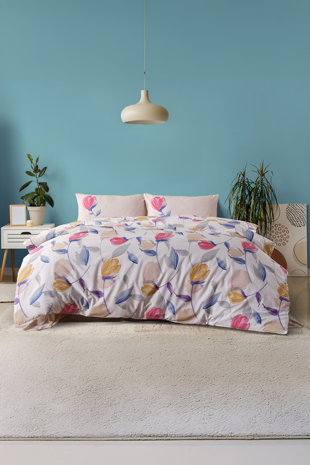 Easy Cotton Duvet Cover Set Tulips Double