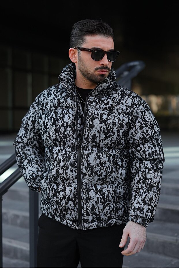 معطف منتفخ منقوش للرجال - 3