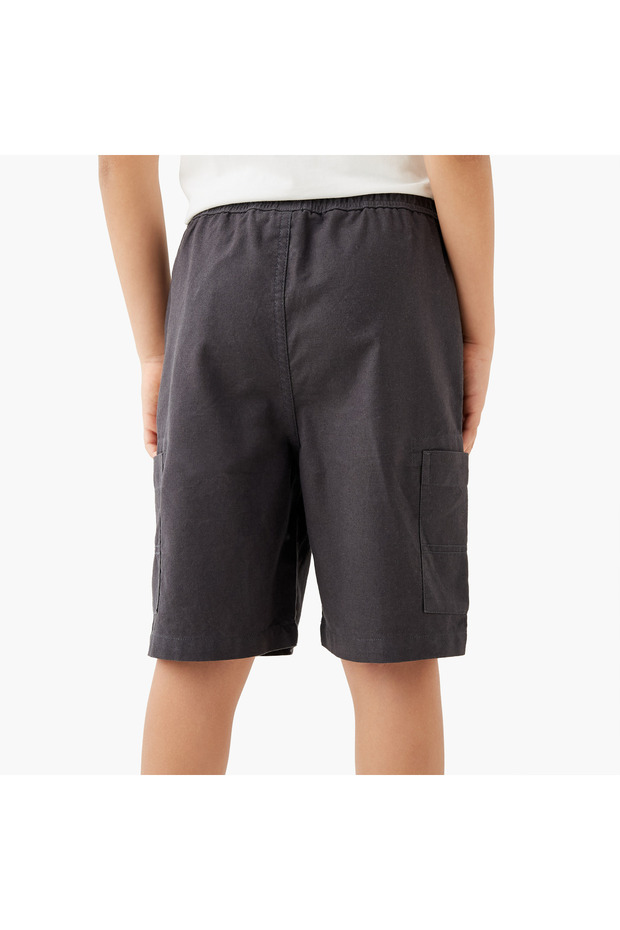 Solid Cargo Shorts with Drawstring Closure - 3