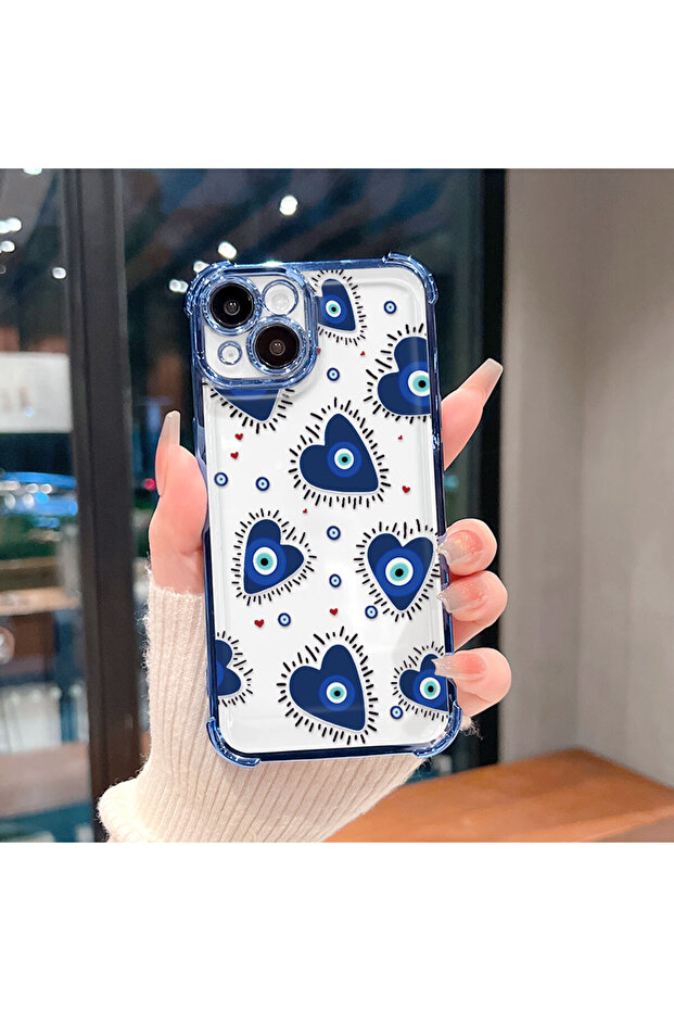 حافظة حماية من السيليكون الشفاف المتوافقة مع هاتف iPhone 15 Plus بنمط العين الشريرة - 6