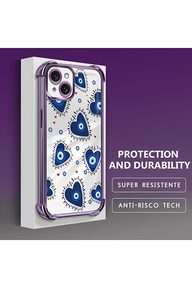 حافظة حماية من السيليكون الشفاف المتوافقة مع هاتف iPhone 15 Plus بنمط العين الشريرة - 5