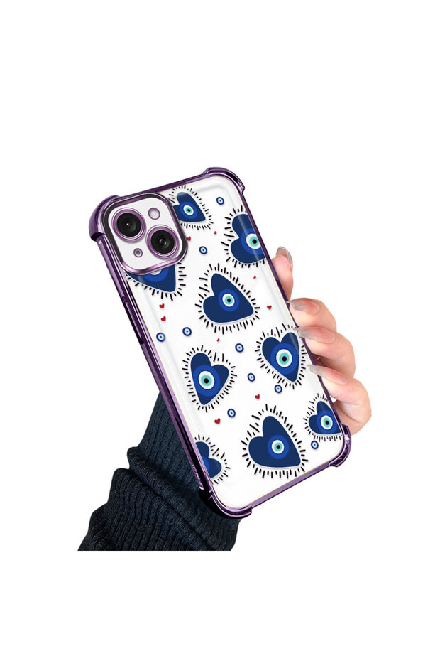 حافظة حماية من السيليكون الشفاف المتوافقة مع هاتف iPhone 15 Plus بنمط العين الشريرة - 4