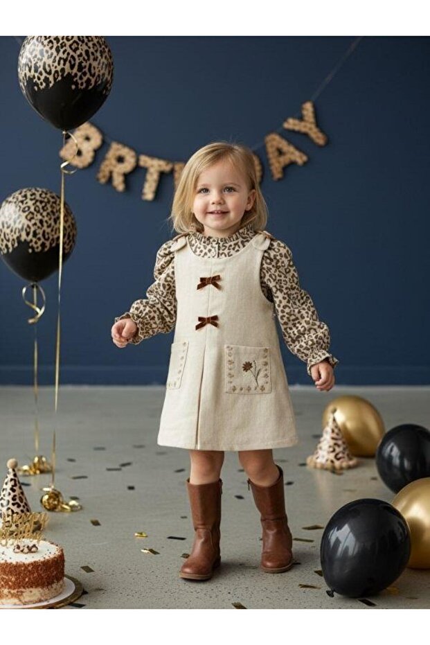 Girls' Leopard Print Blouse and Dress Two-Piece Set