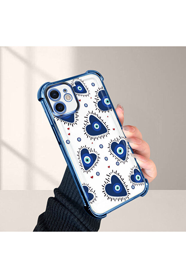 iPhone 12 Compatible Transparent Silicone Flutter Protective Case Evil Eye Pattern - 2