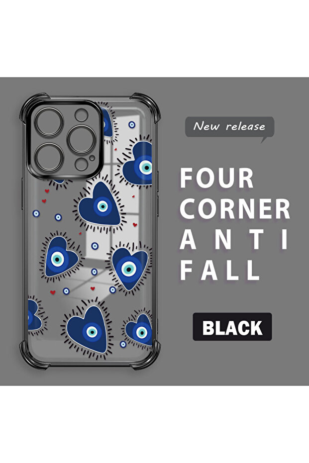 iPhone 14 Pro Compatible Transparent Silicone Flutter Protective Case Evil Eye Pattern - 1