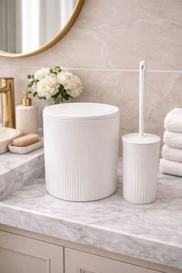 طقم حمام مكون من قطعتين: سلة مهملات وفرشاة مرحاض –DC-6879