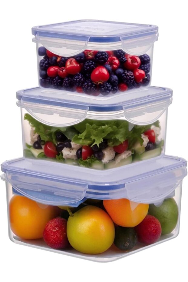 Square Food Storage Box Set | 3 Sizes: 0.4L, 0.7L, 1.2L | Durable & Stackable | BPA-Fre