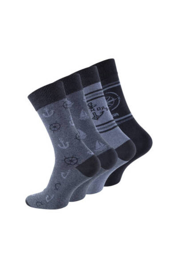 Cotton Socks, 43-46, Sailor Pattern, 4-Piece, Soft